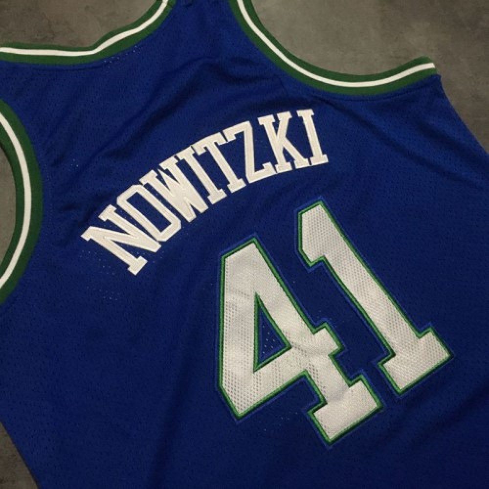 Men's Dallas Mavericks Dirk Nowitzki #41 Throwback Blue 1998-99 Hardwood Classics Jersey-Pro Kit Vault | Brand New 26/27 Sports Jerseys